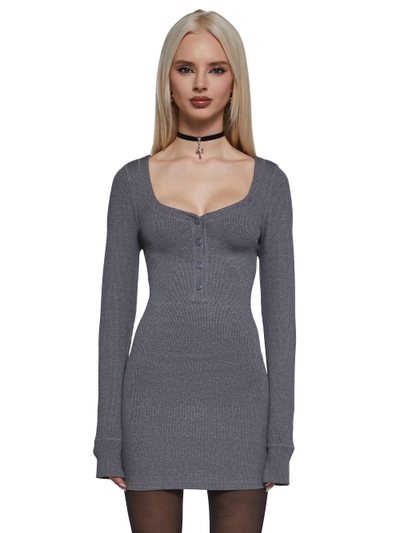 Dollskill Hearts Linked Henley Dress - Gray