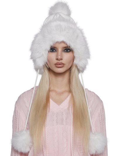 Dollskill Bubble Pop Faux Fur Hat With Pom Poms - White