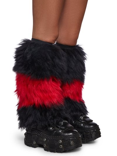 Dollskill Crimson Chaos Striped Fur Leg Warmers