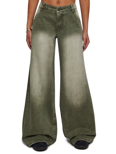 Dollskill Sinful Attitude Wide Leg Jeans - Green