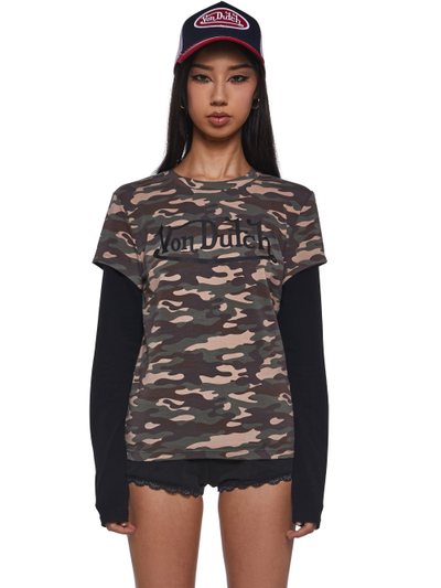 Dollskill Camo Twofer Long Sleeve Top