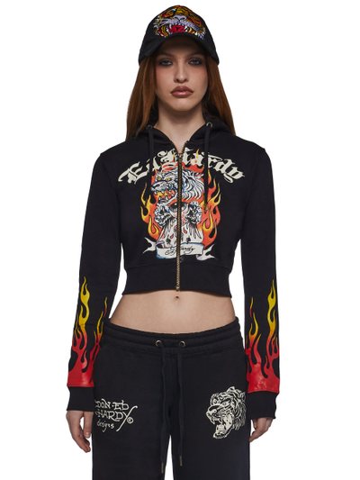 Dollskill Tiger Flame Crop Zip Hoodie