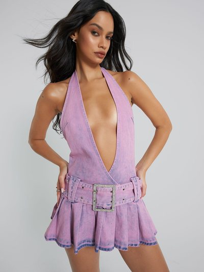 Jadedldn Malibu Plunge Denim Mini Dress