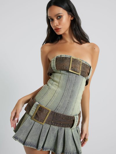 Jadedldn Chelsea Denim Kilt Mini Dress
