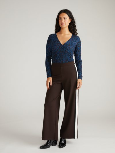 Universalstandard Liquid Jersey Two-Way Long Sleeve Cross Top - Deep Teal Animal Print