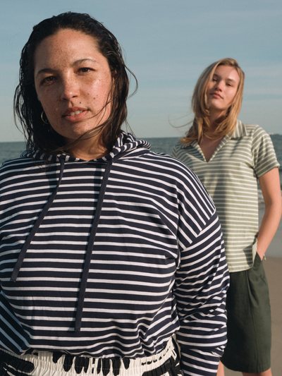 Universalstandard Baja Breton Stripe Hoodie - Navy/White Stripe