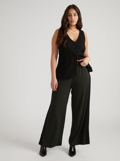 Universalstandard Stephanie Wide Leg Stripe Ponte Pants 30 Inch - Forest Houndstooth with Black Stripe