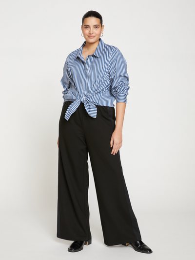 Universal Standard Stephanie Wide Leg Stripe Ponte Pants 33 Inch - Black with Black Stripe