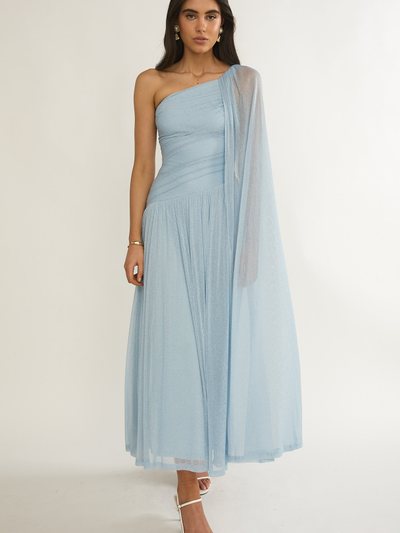 Selfieleslie Zorina One-Shoulder Drape Maxi Dress Blue