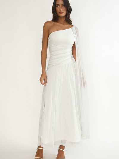 Selfieleslie Zorina One-Shoulder Drape Maxi Dress Silver