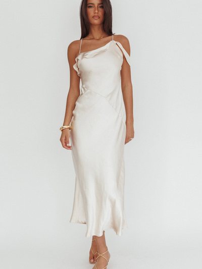 Selfieleslie Lexington Draped Shoulder Criss-Cross Back Maxi Dress Oyster