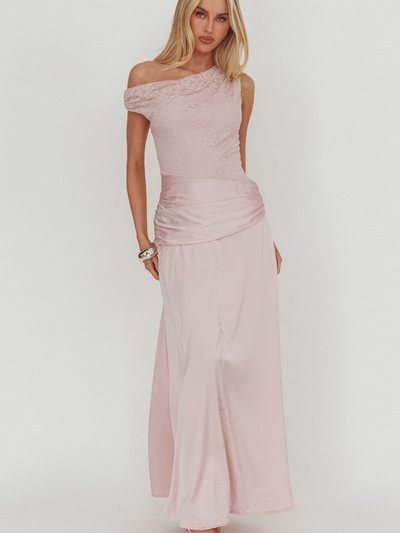 Selfieleslie Diana Asymmetric Shoulder Pleat Waist Maxi Dress Blush