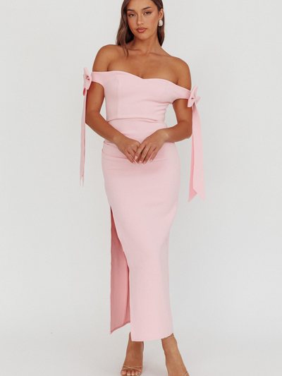 Selfieleslie Have Faith Off-Shoulder Bow Sleeve Maxi Dress Baby Pink