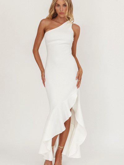 Selfieleslie Lights On One-Shoulder Split Ruffle Hem Maxi Dress White