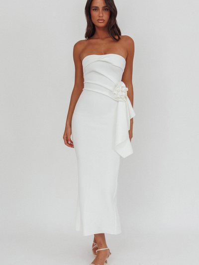 Selfieleslie Sasha Cascade Ruffle Rosette Midi Dress White