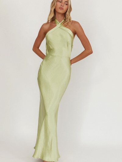 Selfieleslie Italia Azure Crossover Halterneck Maxi Dress Pistachio