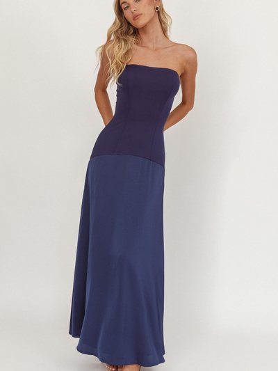 Selfieleslie Star Avenue Strapless Drop Waist Maxi Dress Navy