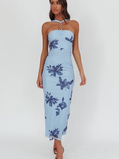 Selfieleslie Maretha Gold Link Neckline Maxi Dress Lily Blue