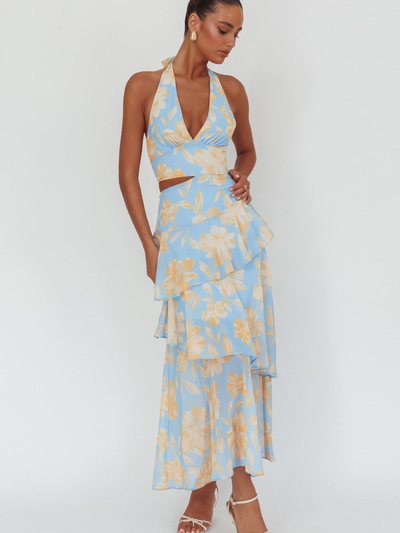 Selfieleslie Aura Points Halterneck Cut-Out Maxi Dress Floral Blue