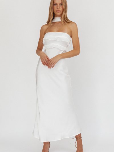 Selfieleslie Damsel Reverse Halter Frill Trim Maxi Dress White
