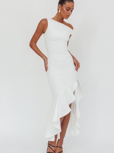Selfieleslie Lights On One-Shoulder Ruffle Hem Maxi Dress White