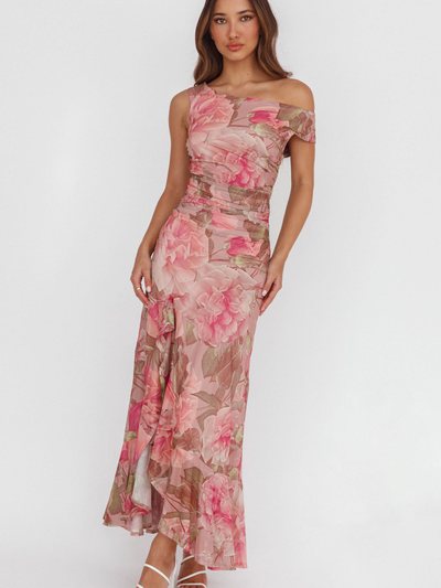Selfieleslie Moonlit Magic Asymmetric Neckline Maxi Dress Floral Blush