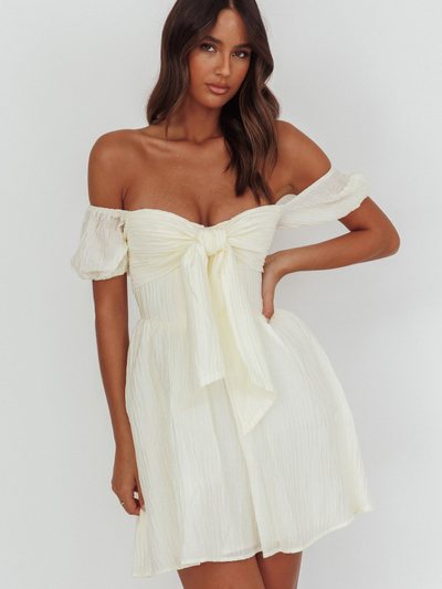 Selfieleslie Perfect Worlds Off-Shoulder Mini Dress Textured Ivory