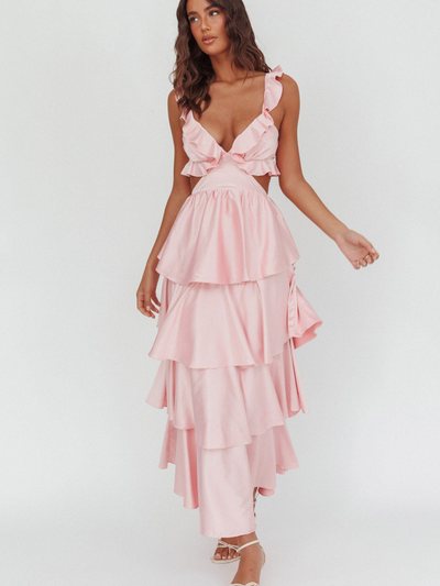 Selfieleslie Catalina Tiered Ruffle Cut-Out Maxi Dress Blush
