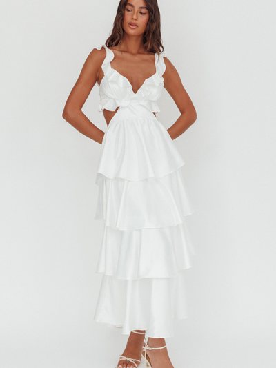 Selfieleslie Catalina Tiered Ruffle Cut-Out Maxi Dress White