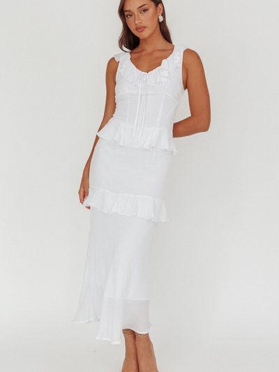 Selfieleslie Arrabel Ruffle Trim Bust Tie Maxi Dress White
