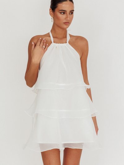 Selfieleslie Tulips Tiered Halterneck Mini Dress White