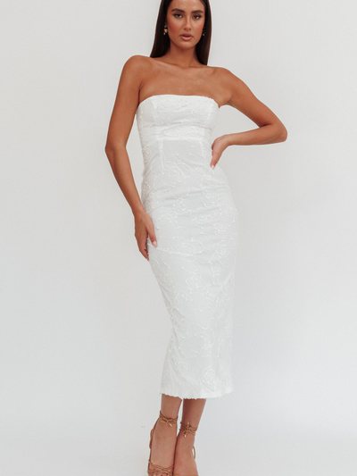 Selfieleslie Bia Strapless Embroidered Midi Dress White