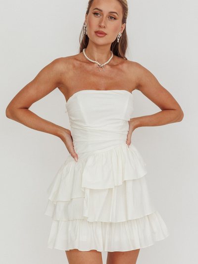 Selfieleslie Destini Strapless Layered Frill Mini Dress Off White
