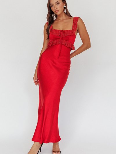 Selfieleslie Escapade Lace Trim Maxi Dress Cherry