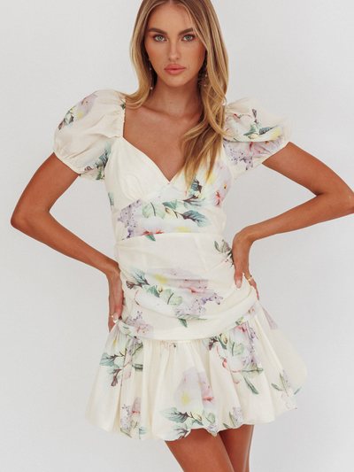 Selfieleslie Annabella Puff Sleeve Tied Back Mini Dress Floral Butter
