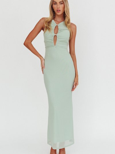 Selfieleslie Piece Of Heaven Sleeveless Keyhole Mesh Maxi Dress Sage