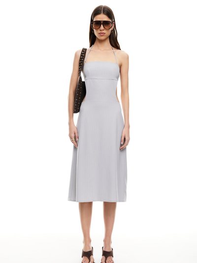 Lionessfashion MOONLIT MIDI DRESS - LIGHT GREY PINSTRIPE