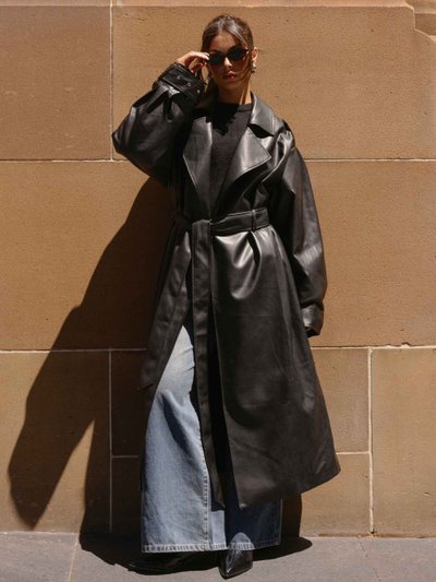 Peppermayo Out On The Town Faux Leather Midi Trench - Black