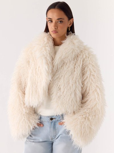 Peppermayo Virginia Cropped Faux Fur Jacket - Ivory