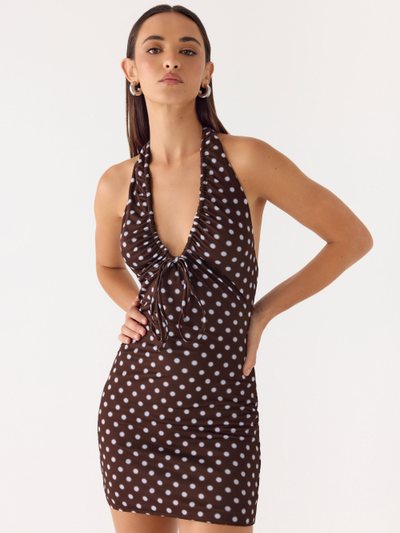 Peppermayo Ask You Twice Mini Dress - Chocolate Blue Dot
