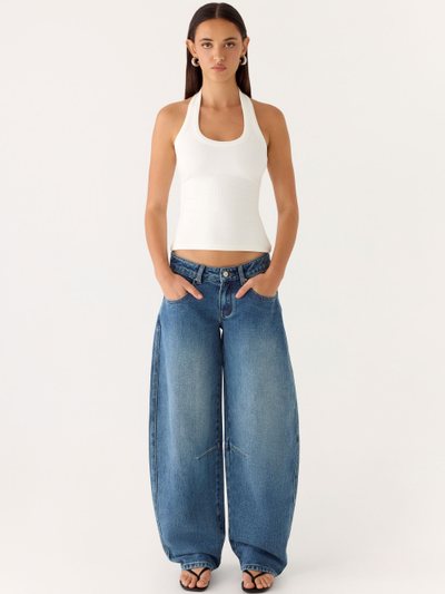 Peppermayo Stevie Low Rise Barrel Leg Denim Jeans - Mid Wash Blue