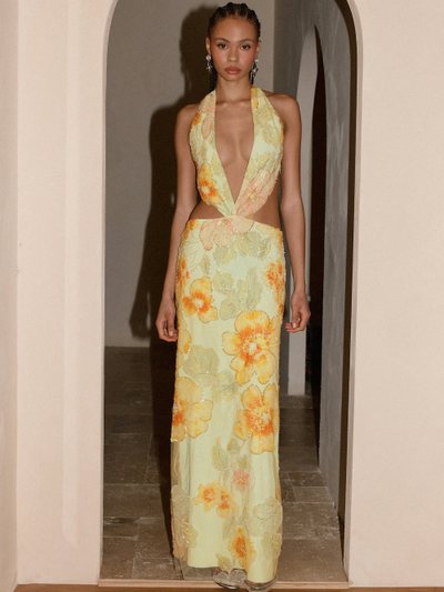 Peppermayo Really Something Beaded Maxi Dress - Green Floral Beaded