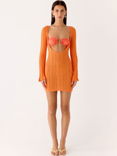Peppermayo Estrella Long Sleeve Knit Mini Dress - Orange