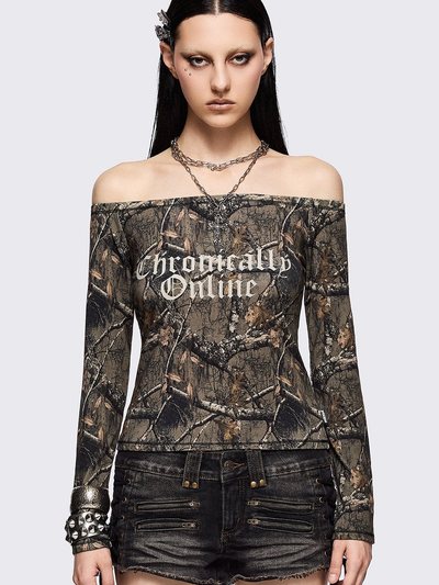 Mingalondon Forest Tree Camo Off-Shoulder Top