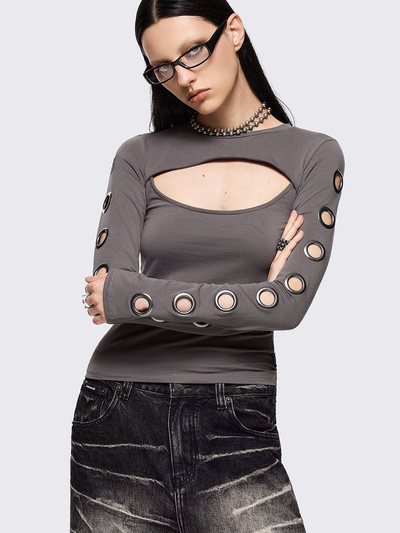 Mingalondon Moxie Grey Cut-Out Top