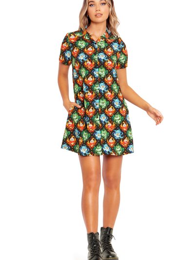 Blackmilkclothing Paldea First Partner Pokémon Short Sleeve Button Up Dress