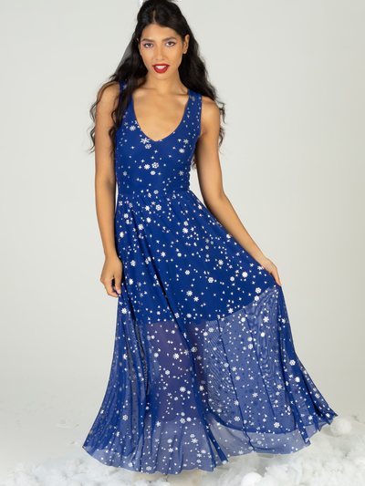 Blackmilkclothing Christmas Star Blue V Neck Maxi Dress