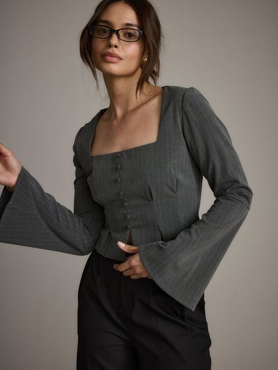 12thtribe McGrath Grey Pinstripe Long Sleeve Top