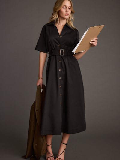 12thtribe Leena Black Button Front Belted Midi Dress