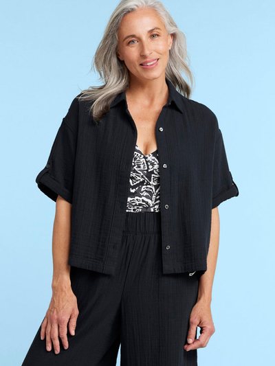 Summersalt The Cloud Gauze Boxy Cropped Button-Up Shirt - Sea Urchin